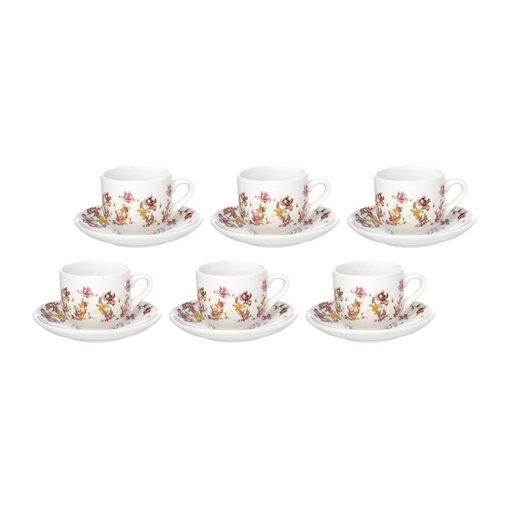 Jogo de Xícaras de Café HausKraft Le Jardin em Porcelana com Pires 90ml – 6 Peças - 1