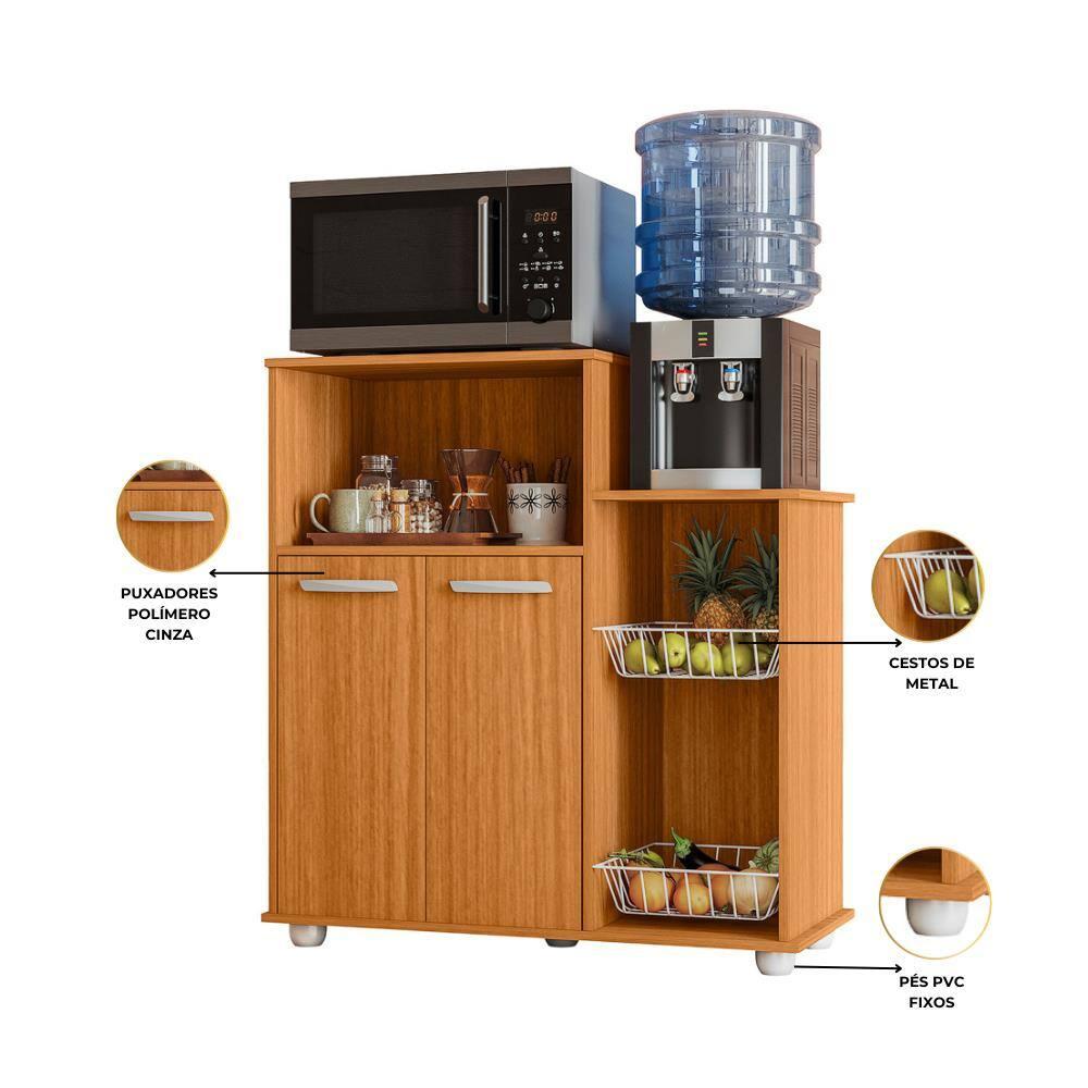 Fruteira Poliman Sollys com 2 Portas, 2 Cestos, 1 Prateleira e 91cm de Largura - Freijó - 3