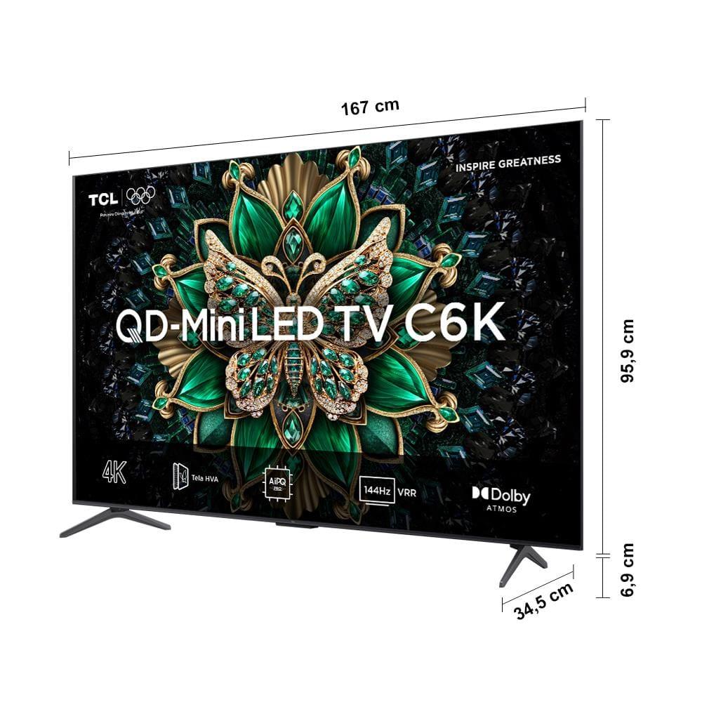 Smart TV 75" TCL 75C6K 4K QD-Mini Led 144Hz com Sistema Operacional Google TV - 6