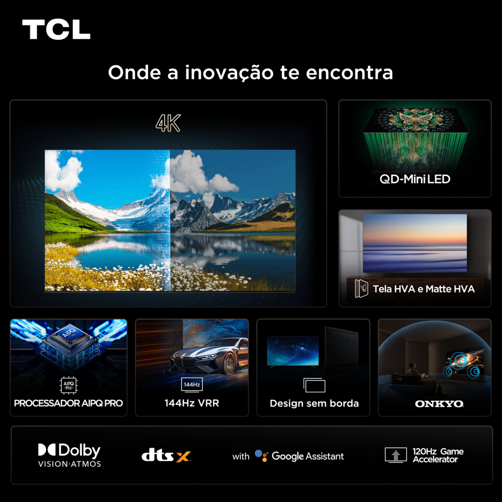 Smart TV 65” TCL 65C6K 4K QD-Mini Led 144Hz com Sistema Operacional Google TV - 13