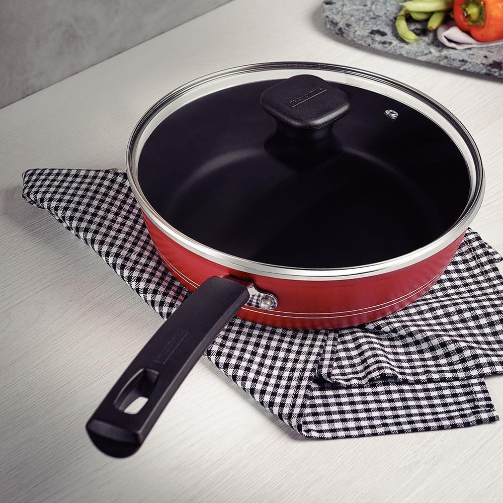 Frigideira Funda Tramontina Sicília em Alumínio com Tampa, Revestimento Interno e Externo em Antiaderente Starflon Excellent Vermelha - 24 cm - 3