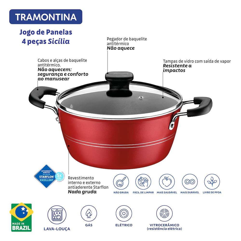Jogo de Panelas Tramontina Sicília em Alumínio com Revestimento Interno e Externo Antiaderente Starflon Excellent Vermelho – 4 Peças - 2
