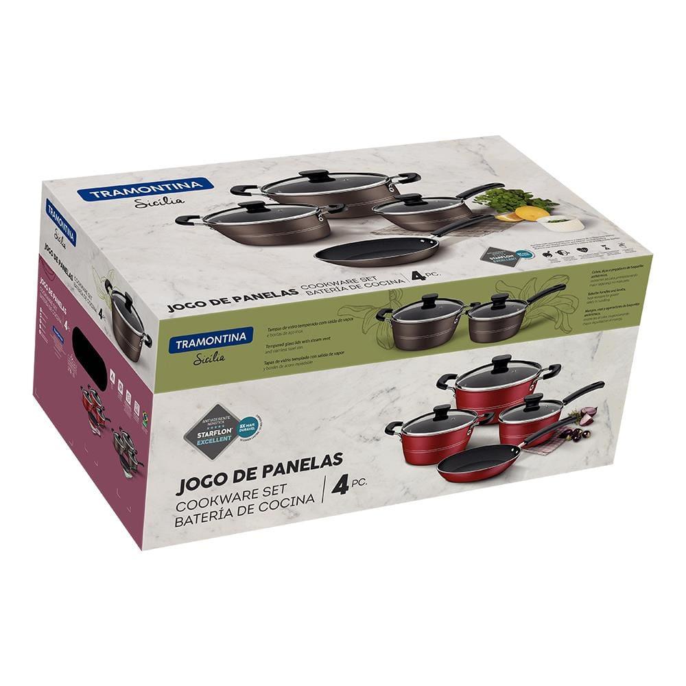 Jogo de Panelas Tramontina Sicília em Alumínio com Revestimento Interno e Externo Antiaderente Starflon Excellent Vermelho – 4 Peças - 4