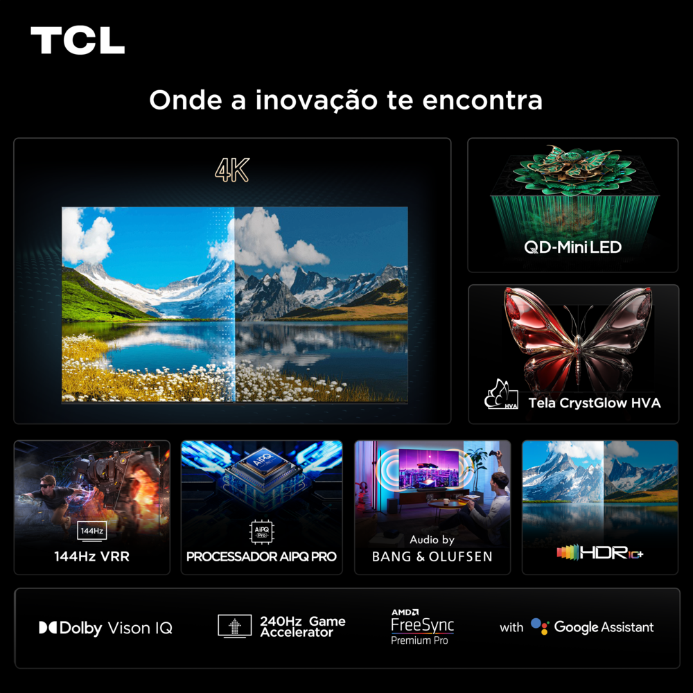 Smart TV TCL 65”4K QD-Mini Led 65C7K 144Hz com Sistema Operacional Google TV - 12