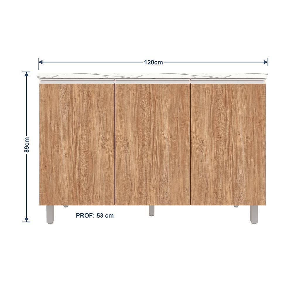 Balcão Triplo Bartira Amazonita com 3 Portas, 1 Prateleira e 120cm de largura - Damasco - 6