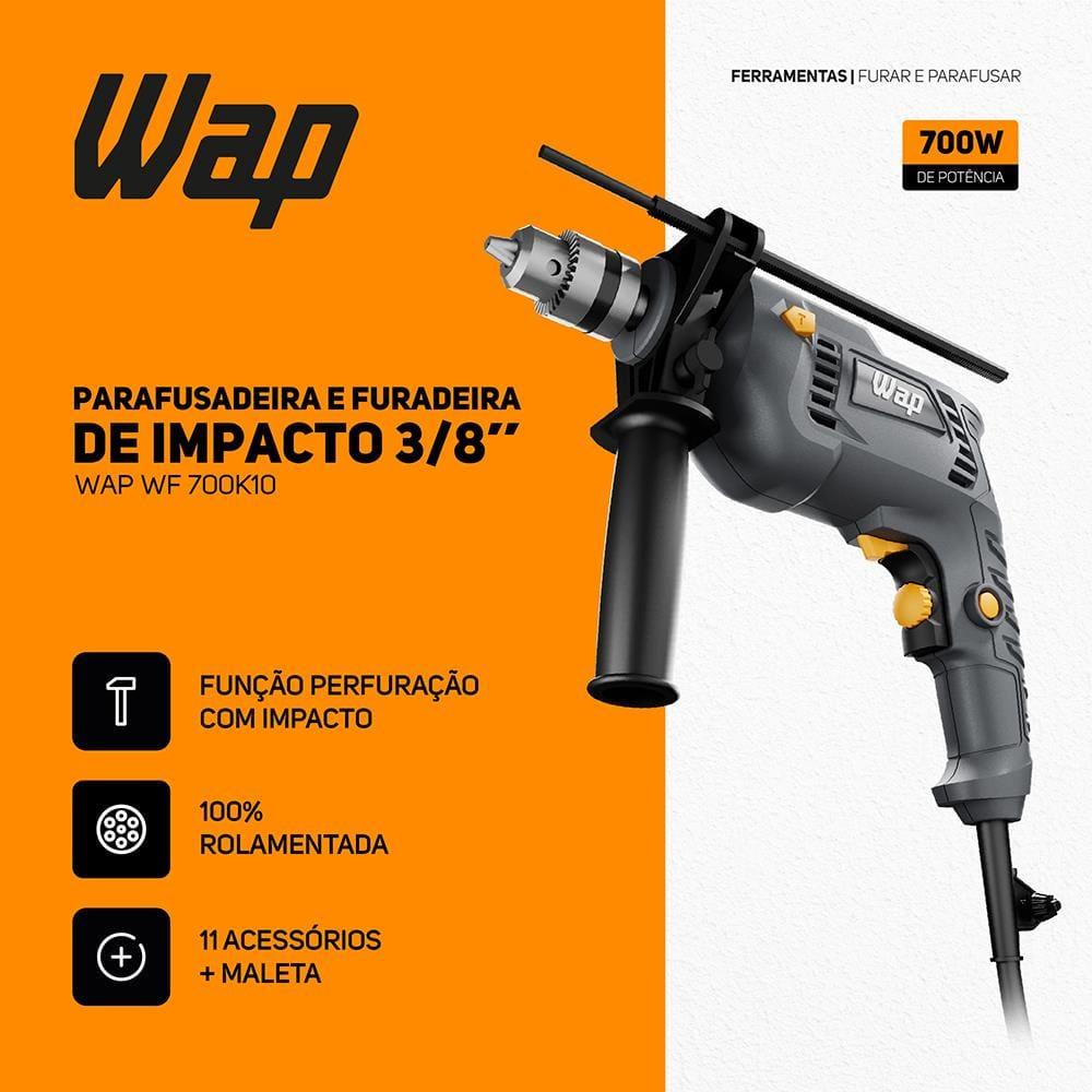 Parafusadeira e Furadeira de Impacto 3/8" (10mm) Wap 700K10 com Acessórios - 6