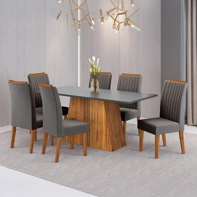 Mesa de Jantar 6 Cadeiras Viero Lumina Estofada Veludo