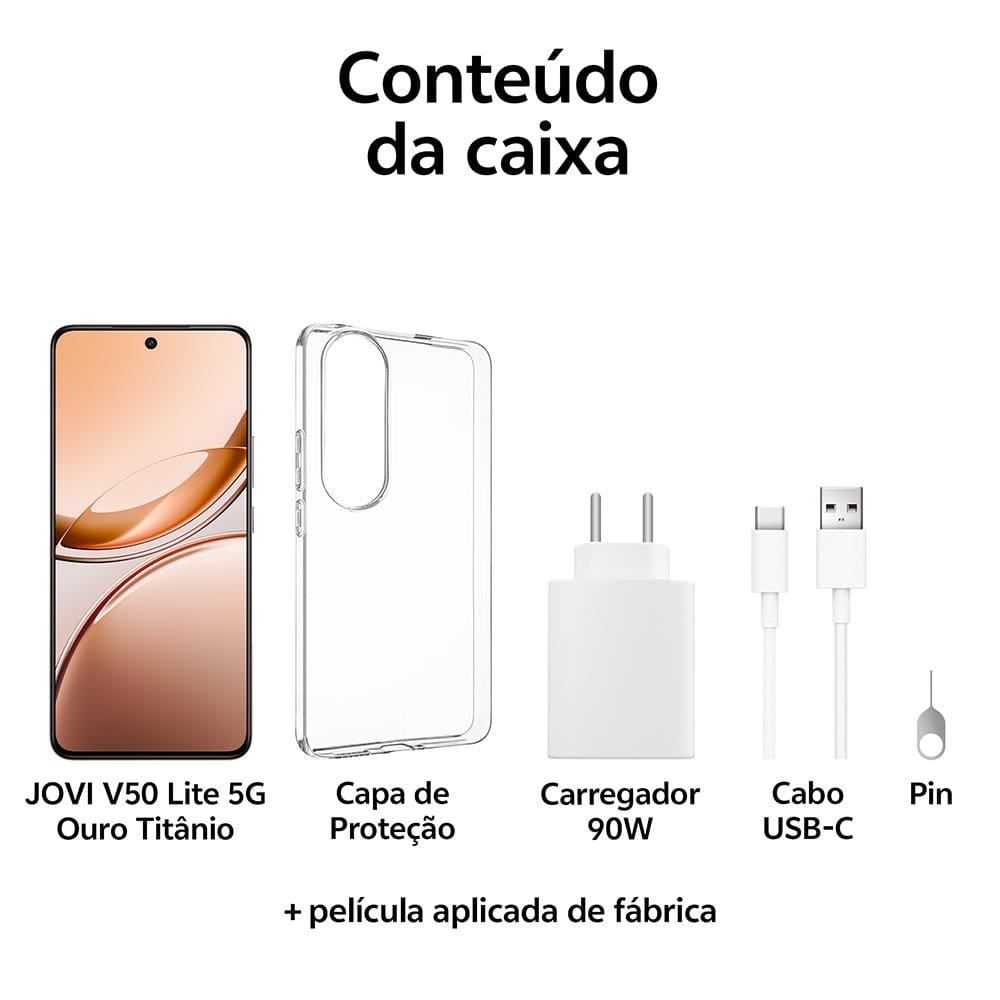 Smartphone JOVI V50 Lite 5G Ouro Titânio 256GB, 8GB RAM, Dimensity 6300, Tela AMOLED 6.77" 120Hz, Câmera Traseira 50MP, Android 15 e IP65 - 9