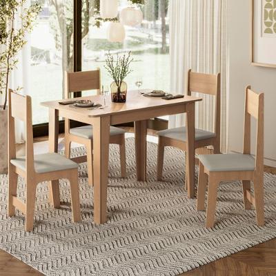 Conjunto de Mesa Sonetto Delta 110cm Tampo Mel Arredondado 4 Cadeiras Assento Revestido em Courino Design Moderno Seguro