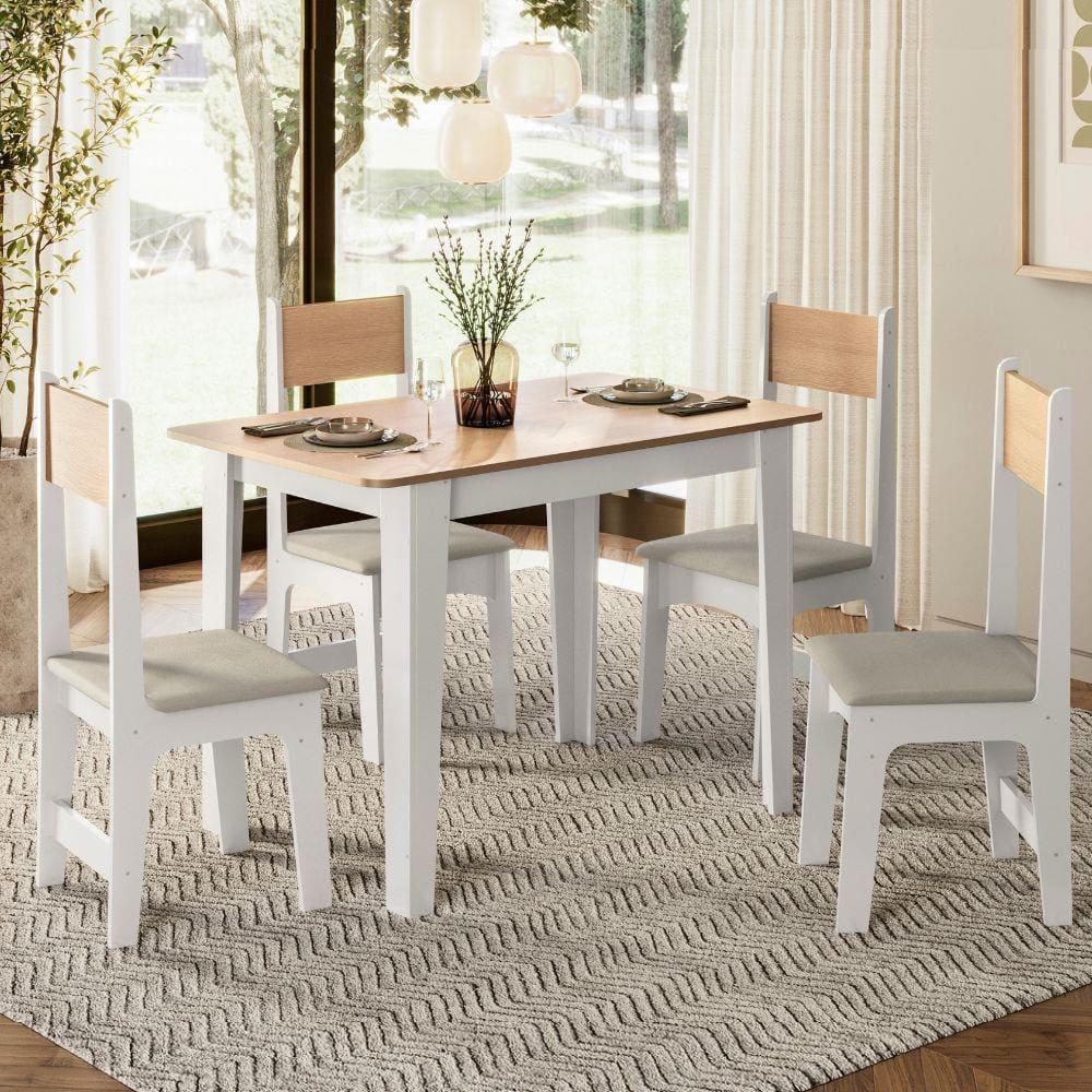 Conjunto de Mesa Sonetto Delta 110cm Tampo Mel Arredondado 4 Cadeiras Assento Revestido em Courino Design Moderno Seguro - 1