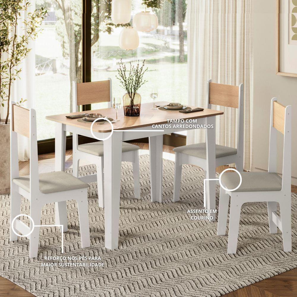 Conjunto de Mesa Sonetto Delta 110cm Tampo Mel Arredondado 4 Cadeiras Assento Revestido em Courino Design Moderno Seguro - 2