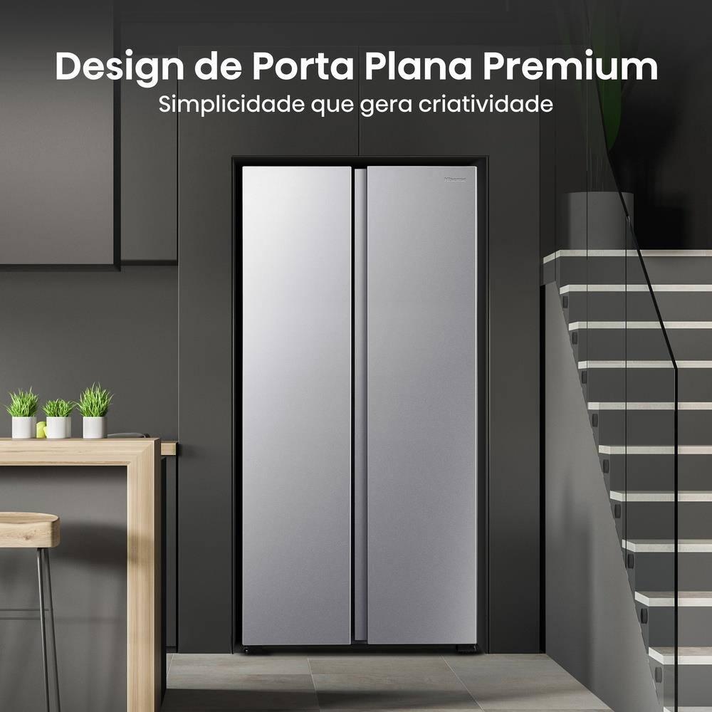 Geladeira 428L Hisense RS3P428 Side by Side Inverter Frost Free Portas Planas Puxador Embutido Cinza - 9