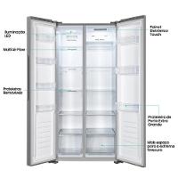 Geladeira 428L Hisense RS3P428 Side by Side Inverter Frost Free Portas Planas Puxador Embutido Cinza - 6