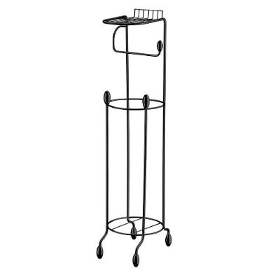 Suporte Papel Higiênico de Chão com Prateleira Utimil 55069776 Preto Brilhante 3 Rolos Compacto Funcional