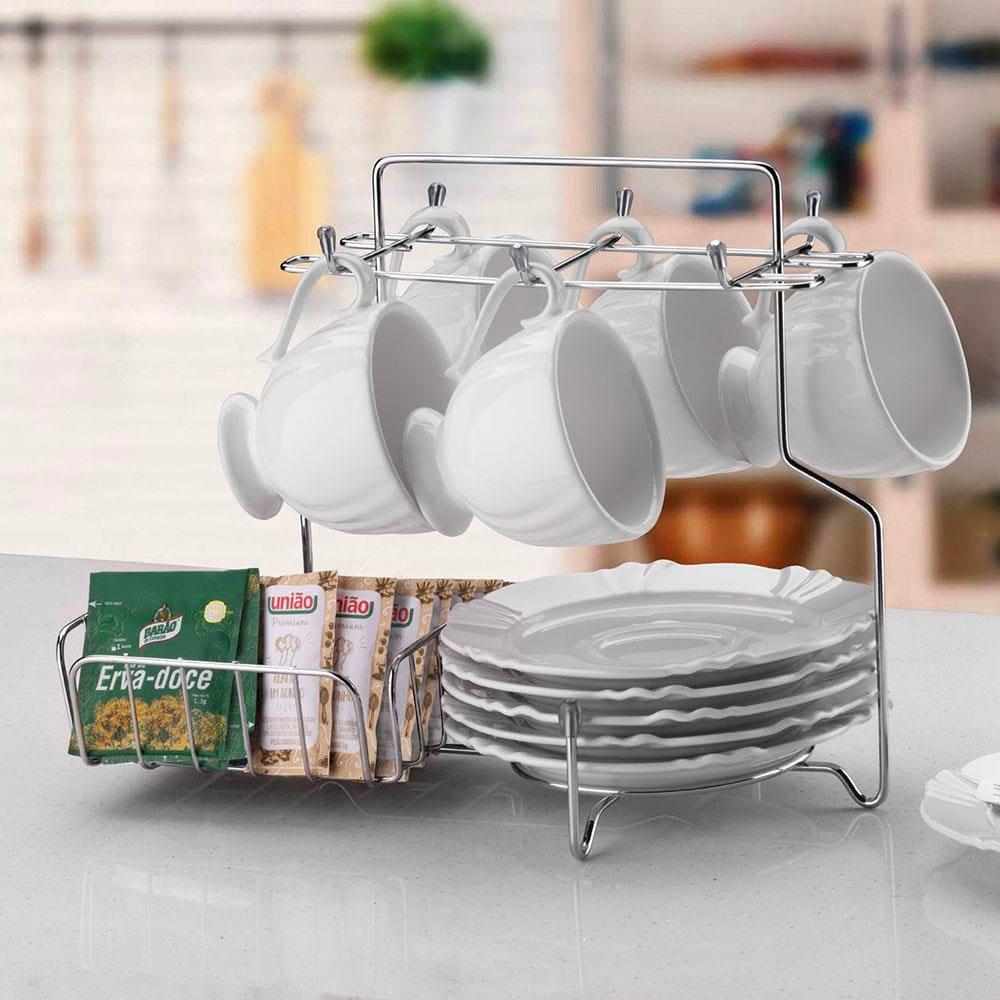 Suporte para Xícaras Pires Cápsulas Café Utimil Cromado com 6 Ganchos 25x19x29,5cm - 4