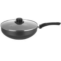 Frigideira Wok com Cabo Multiflon Gourmet em Alumínio com Revestimento Antiaderente e Tampa de Vidro com Saída de Vapor 28 cm - Grafite - 1