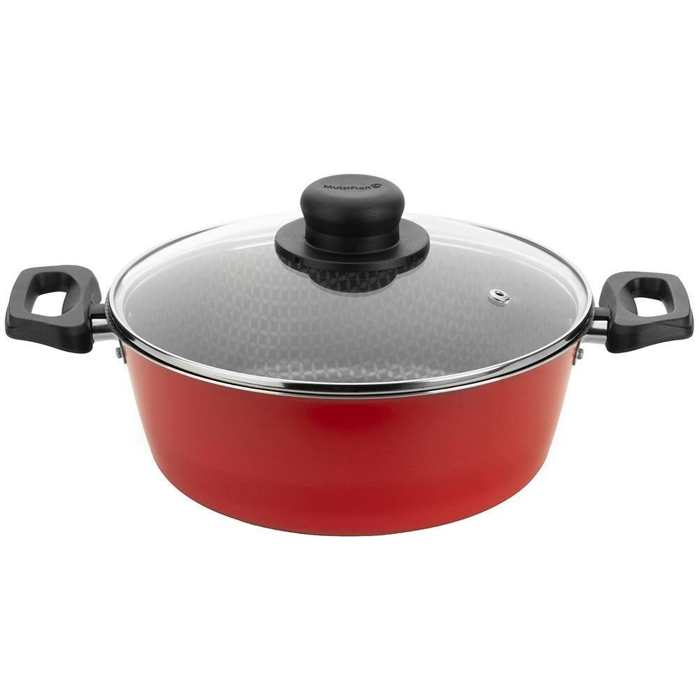 Caçarola Multiflon Essencial em Alumínio com Revestimento Interno Antiaderente e Tampa de Vidro com Saída de Vapor 22 cm – Vermelha - 1