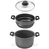 Cozi Vapor/ Cuscuzeira Multiflon em Alumínio com Revestimento Antiaderente 7 Camadas, Tampa de Vidro Temperado e Alças em Baquelite 20 cm - Grafite - 3