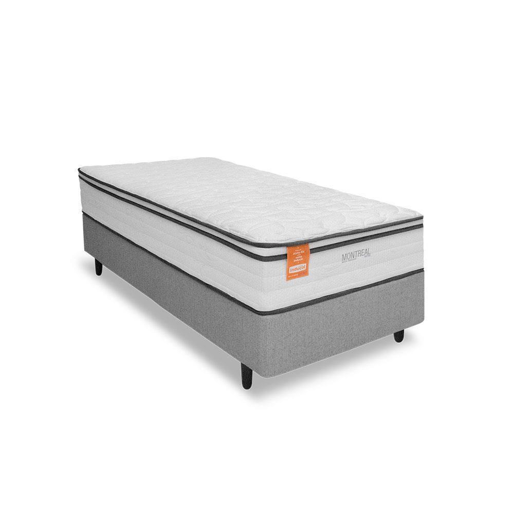 Cama Box Solteiro Inducol Montreal Molas Ensacadas Europillow Tecido Malha Cinza - 1
