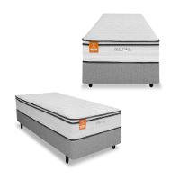 Cama Box Solteiro Inducol Montreal Molas Ensacadas Europillow Tecido Malha Cinza - 3