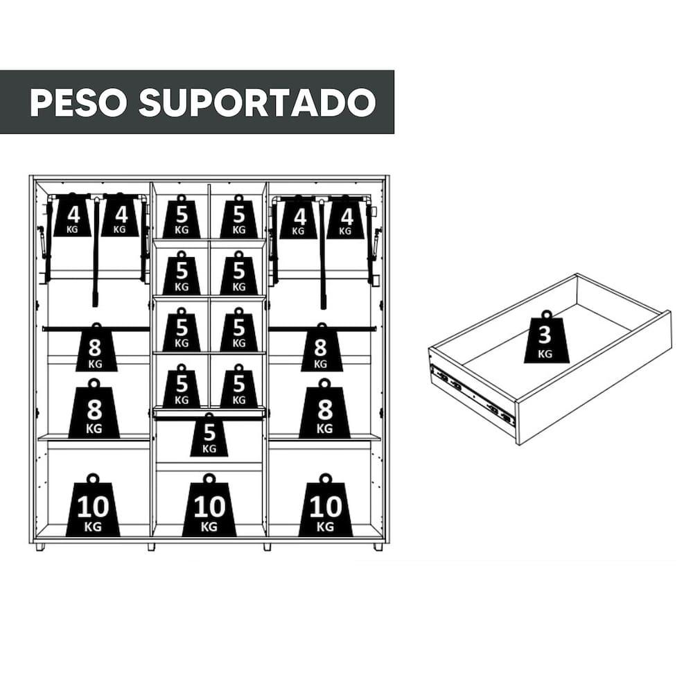 Guarda-Roupa Casal Madetec Portinari com Espelhos 6 Portas 4 Gavetas Ripado Angular Amortecimento Cabideiro Extensível - 9