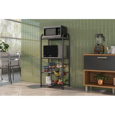 Fruteira Multiuso 3 Cestas Fabone Dallas Aço Carbono Pintura Epóxi 4 Prateleiras Tampos Granito Preto e Prata