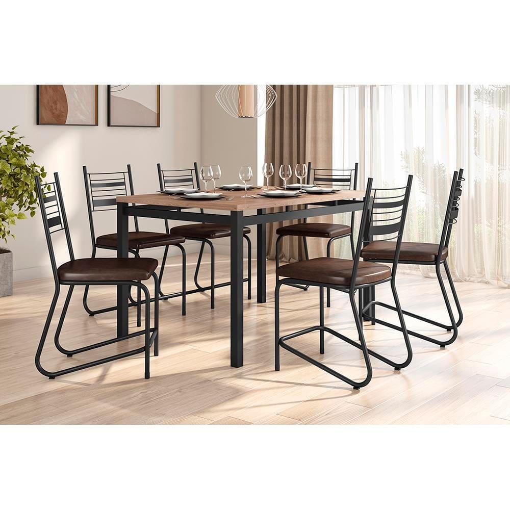 Conjunto Mesa Jantar 6 Cadeiras Fabone Kieve Aço Carbono Corano Cobre Mesa Retangular 136x80 - 1
