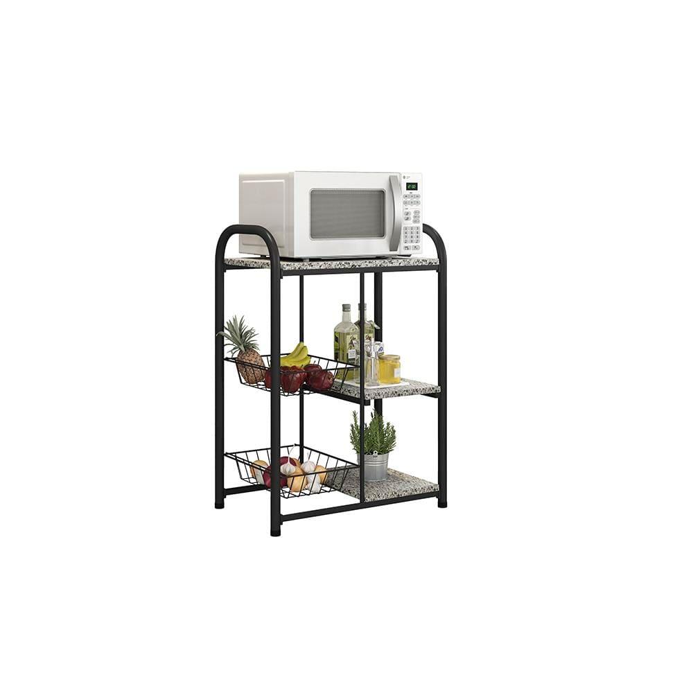 Fruteira Multiuso Fabone Aspen 2 Cestas Aço Carbono Pintura Epóxi 3 Prateleiras Granito Preto Fosco - 1