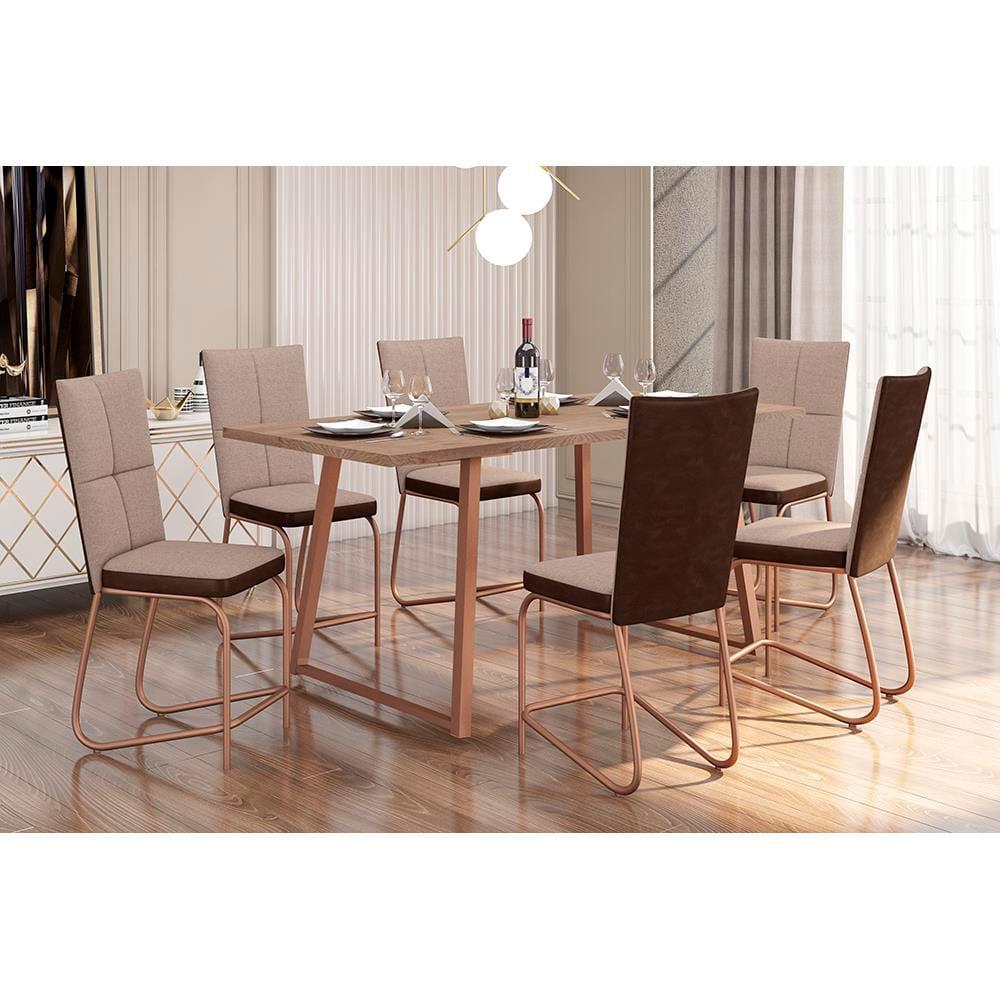 Conjunto de Mesa Jantar 6 Cadeiras Fabone Atlanta Aço Carbono Estofadas Corano Retangular 170x80 - 1
