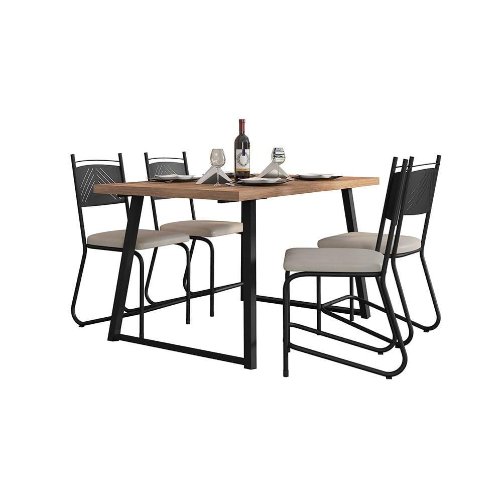 Conjunto de Mesa Jantar 4 Cadeiras Fabone Atlanta Aço Carbono Estofadas Corano Retangular 136x80 - 2