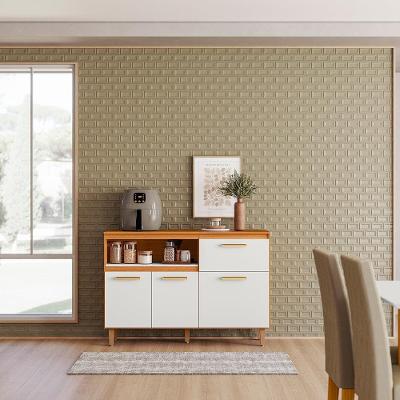 Balcão de Cozinha Poliman Sicília 120cm 3 Portas 1 Gaveta com Tampo Pés Reguláveis MDP Pintura UV Freijó Off White Acetinado