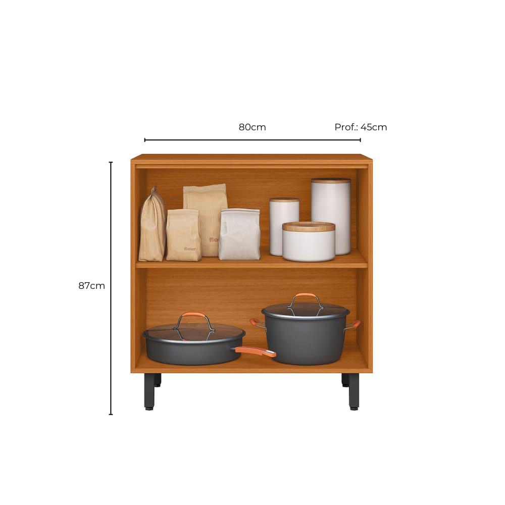 Balcão Poliman Ravena 80cm 2 Portas Tampo 15mm Puxadores Pretos Prateleira Removível Freijó Off White Acetinado - 4