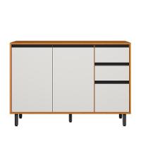 Balcão Poliman Ravena 120cm 3 Portas 2 Gavetas Tampo 15mm Puxadores Pretos Freijó Off White Acetinado - 1