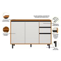 Balcão Poliman Ravena 120cm 3 Portas 2 Gavetas Tampo 15mm Puxadores Pretos Freijó Off White Acetinado - 3