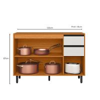 Balcão Poliman Ravena 120cm 3 Portas 2 Gavetas Tampo 15mm Puxadores Pretos Freijó Off White Acetinado - 4