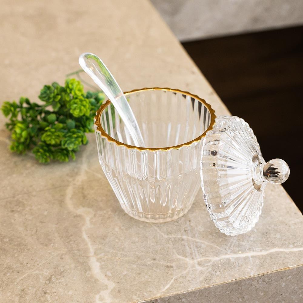 Açucareiro com Colher Wolff Império 8x8x11cm Cristal com Fio de Ouro - 4