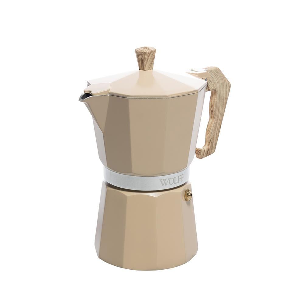 Cafeteira Italiana Wolff 300ml em Alumínio Cabo Plástico 6 Doses Bege Fosca - 1