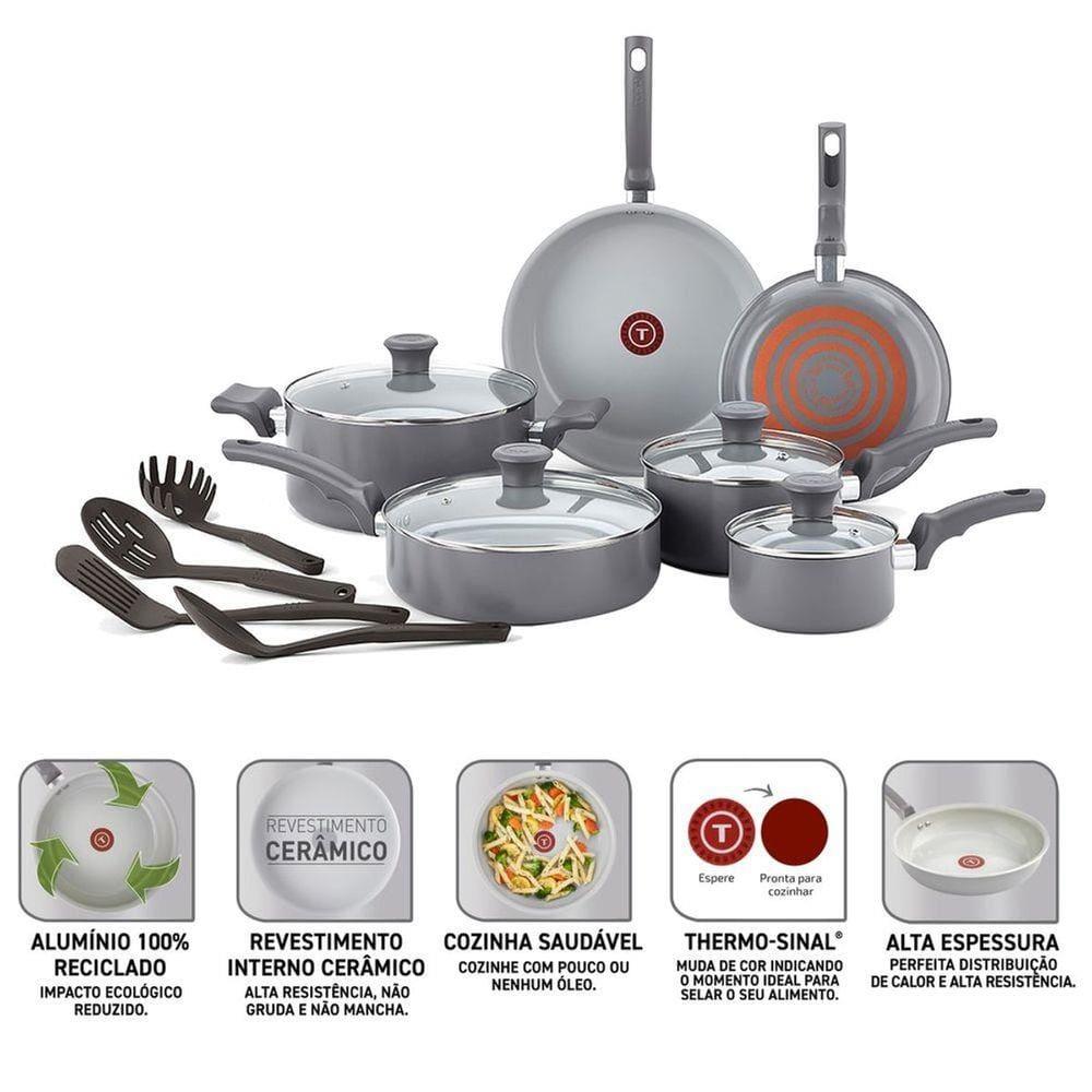 Conjunto de Panelas Tefal Recycled Ceramic 10 Peças Cinza Antiaderente Cerâmico Tampa Vidro - 2