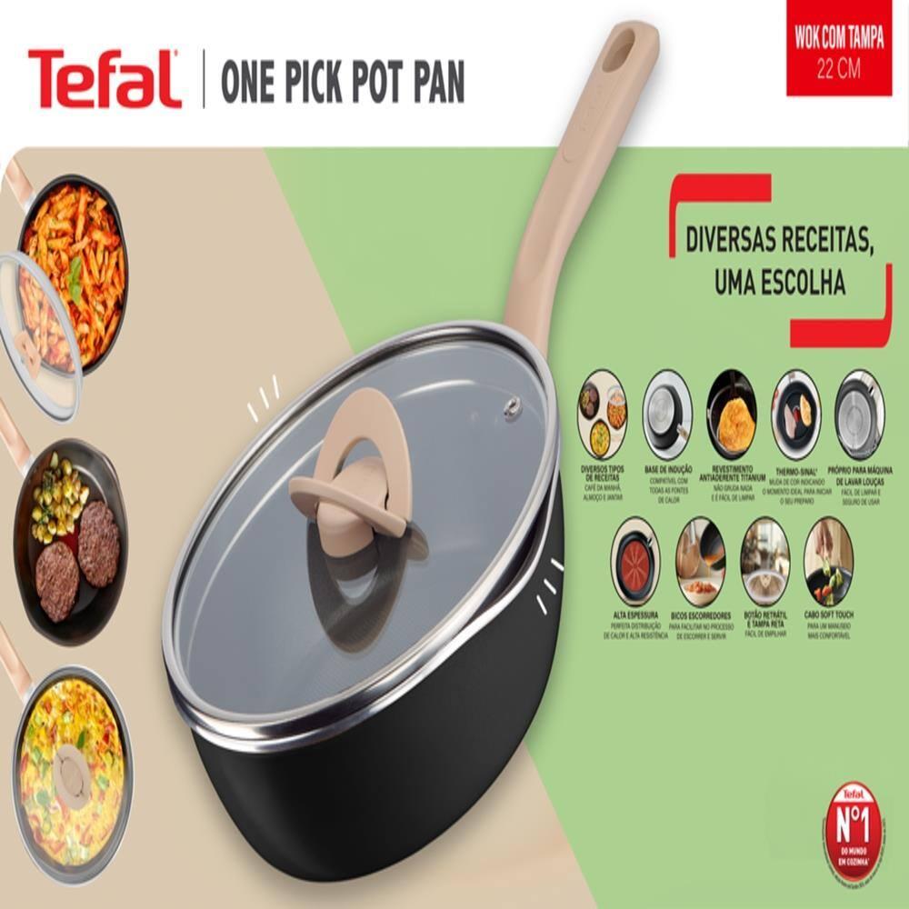 Panela Wok Tefal One Pick Pot 22cm Alumínio Antiaderente Indução Tampa Vidro Preto - 5