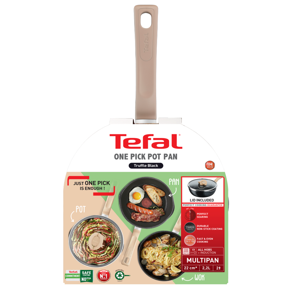 Panela Wok Tefal One Pick Pot 22cm Alumínio Antiaderente Indução Tampa Vidro Preto - 15