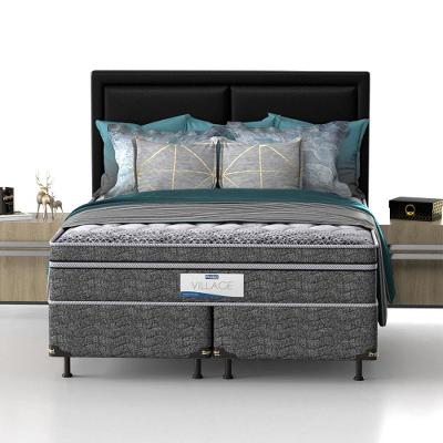 Cama Box King Size Probel Village D28 com Molas Ensacadas e Pillow Euro 68x193x203cm - Branco/Preto