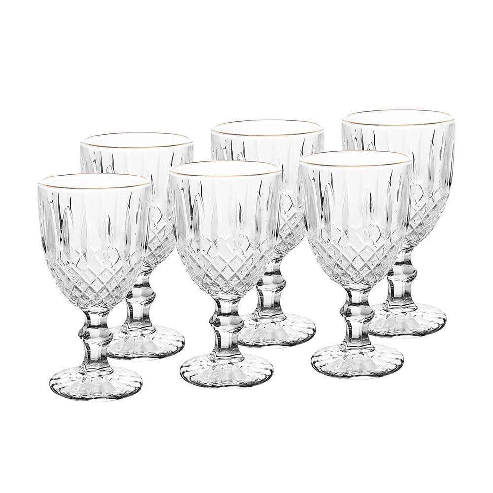 Conjunto 6 Taças de Água Wolff Greek 320ml Vidro Fio Dourado Clássico - 1