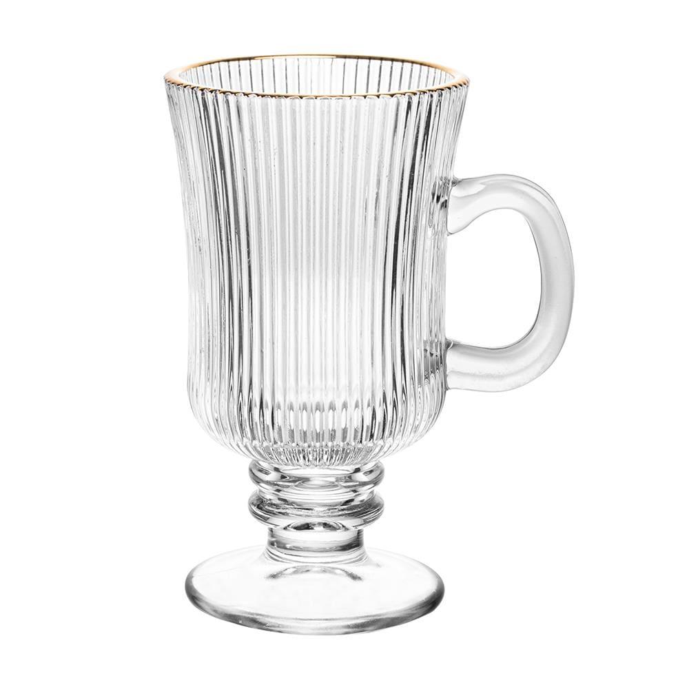 Conjunto 4 Taças para Cappuccino Wolff 240ml Vidro com Fio de Ouro Lines Elegante - 3