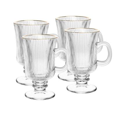 Conjunto 4 Taças para Cappuccino Wolff 240ml Vidro com Fio de Ouro Lines Elegante