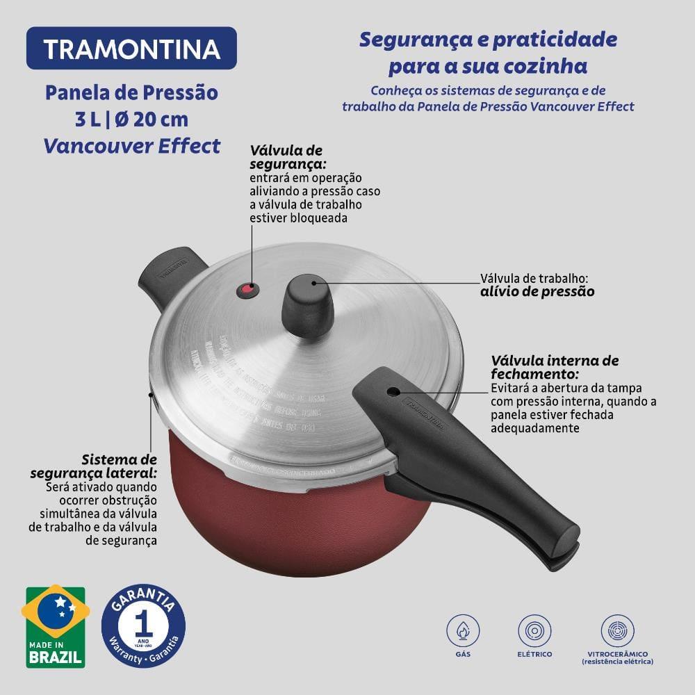 Panela de Pressão Tramontina Vancouver Effect 3L Antiaderente Starflon Max Alumínio Vermelha - 3