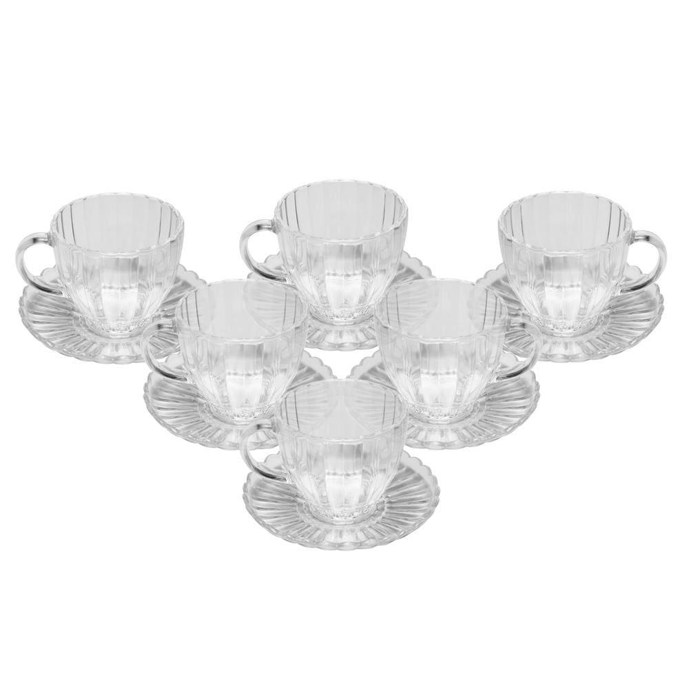Conjunto 6 Xícaras Chá Wolff Pétala 200ml Vidro com Pires Elegante - 1