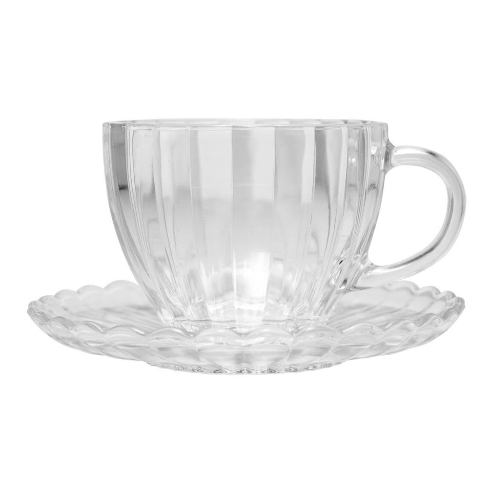 Conjunto 6 Xícaras Chá Wolff Pétala 200ml Vidro com Pires Elegante - 3