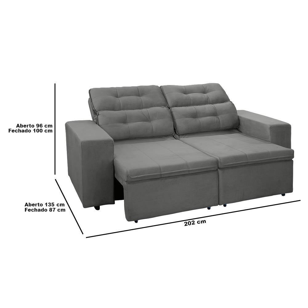 Sofá RBF Móveis Berlin 3 Lugares 202cm Retrátil Reclinável com Rodízios - 5