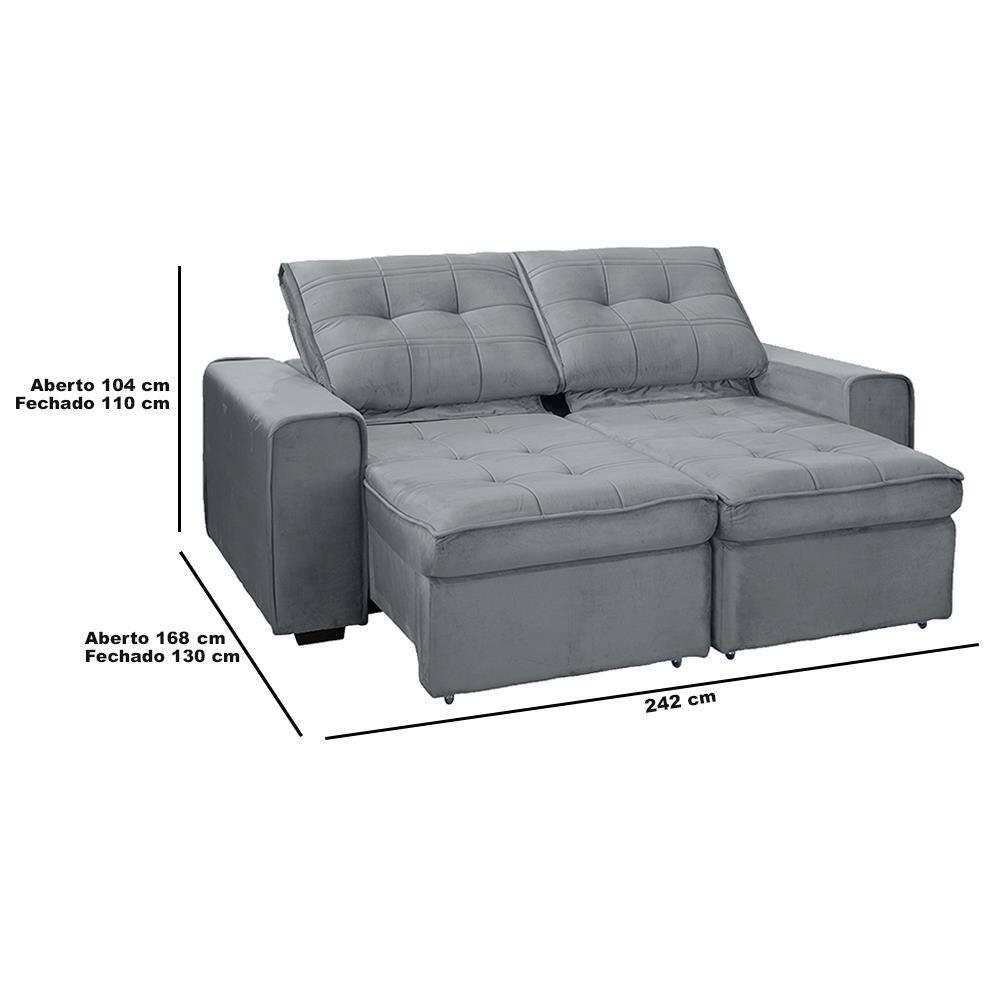 Sofá RBF Móveis Cedro 4 Lugares 242cm Bipartido Retrátil Reclinável - 5