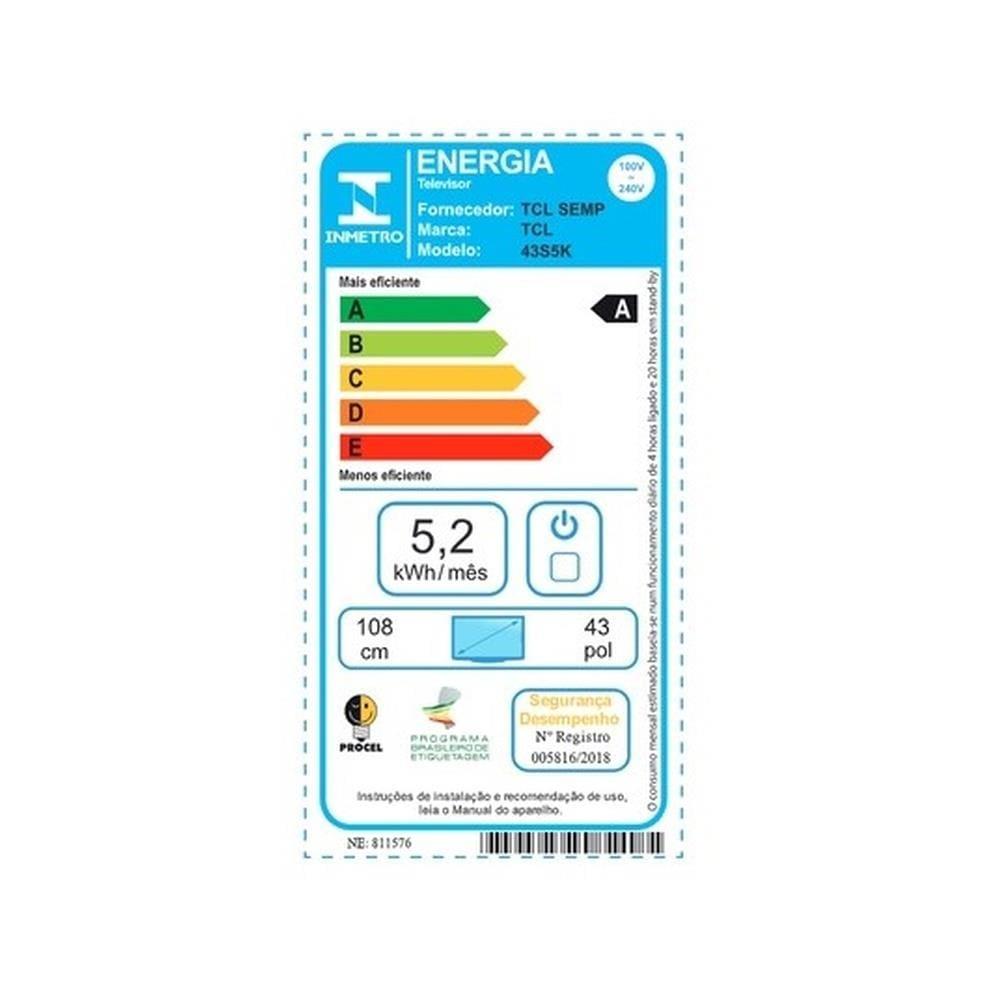 Smart TV 43” TCL 43S5K QLED Full HD Google TV Wi-Fi - 6